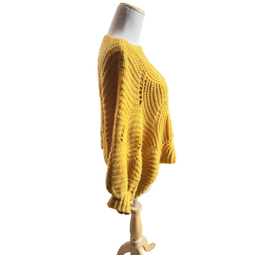 Elodie Mustard Yellow Chunky Knit Open Weave Batwing Sweater Size S‎ - Picture 8 of 9